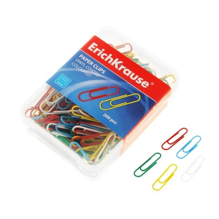 Office paper clips 28 mm color 200 pieces Erich Krause, plastic box 19740-4