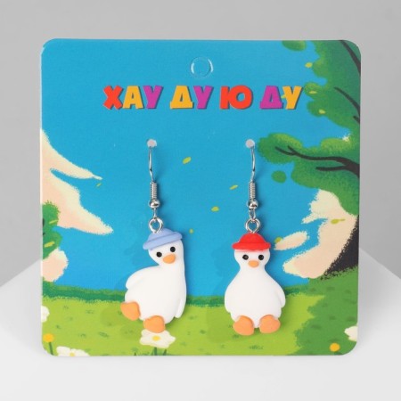 Earrings Assorted "Joy" by geese in hats, colored in silver