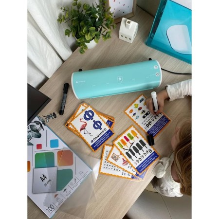 Laminator A4 75-125 μm, 2 shafts, speed 30 cm/min, Geleos "LM-A4MSB", turquoise-white-5