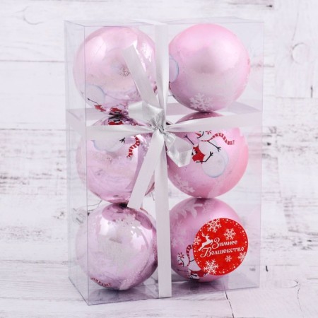 Set of balls plastic D-7 cm, 6 pcs "Funny snowman" pink-1