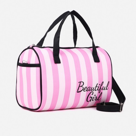 Sports bag with lightning, 2 outer pockets, long belt, pink/white color