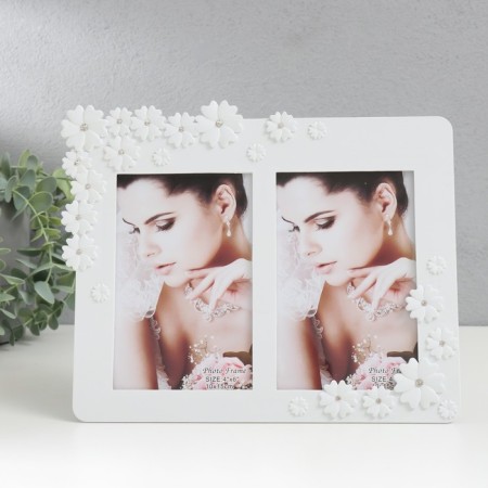 Photo frame plastic in 2 photos 10x15 cm "forget -me -nots" white, rhinestones 25x21 cm-4