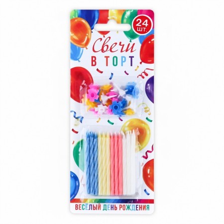 Candles for the cake, multi -colored, 24 pcs., 7 x 17 cm.-1