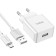 Network charger HOCO C106A, 1 USB, 2.1 A, Micro USB -USB, 1 m, white cable