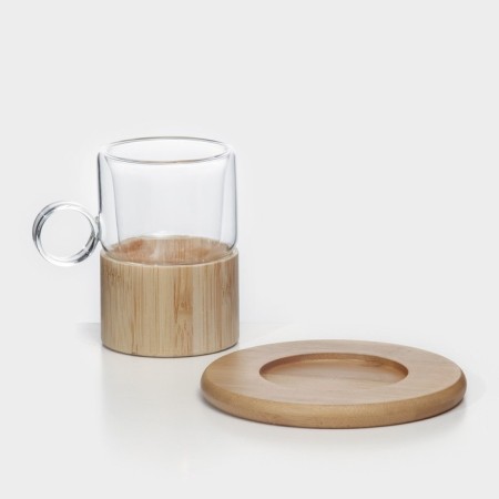 Madera tea -glass service, 12 items: 6 mugs 100 ml, 6 bamboo stands d = 11 cm-2