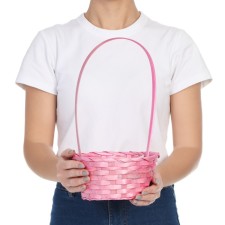 Wicker basket, bamboo, pink, 19x19x32 cm
