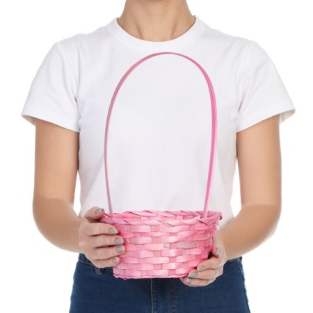 Wicker basket, bamboo, pink, 19x19x32 cm