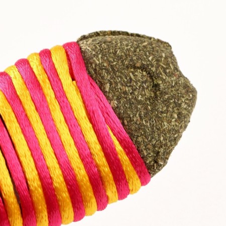 A toy for cats from cat mint "Striped fish", 7 cm, yellow/pink-2