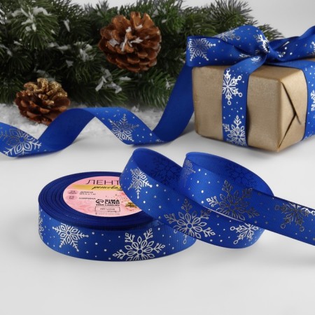 Republic tape with embossing "Figure snowflakes", 25 mm, 23 ± 1 m, blue color/silver No. 040