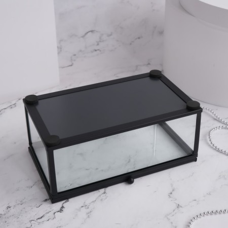 Organizer for storage, 1 section, with a lid, glass, with a mirror base, 14.5 × 8.5 cm, the color is transparent/black-6