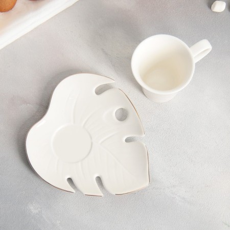 Tea couple ceramic "White Monster", a mug of 100 ml, a saucer 15x14 cm, white color-5