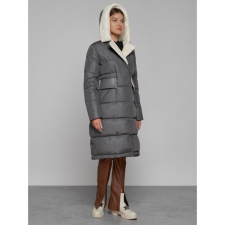 Coat insulated winter female, size 46, dark gray color-5
