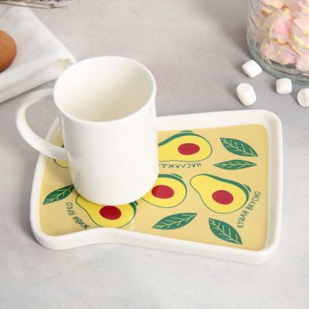 Tea couple ceramic "Enjoy", mug 200 ml, saucer 17.8x13.3 cm, white color-2