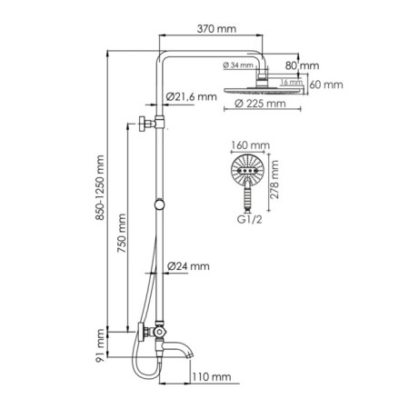 The shower system wasserkraft a188.067.059.wm Thermo, tropical shower, thermostat, white-2