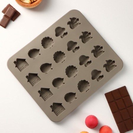 Form for jewelry "Forest Tale", silicone, 22 × 19 × 1.5 cm, 20 cells, gray color-2