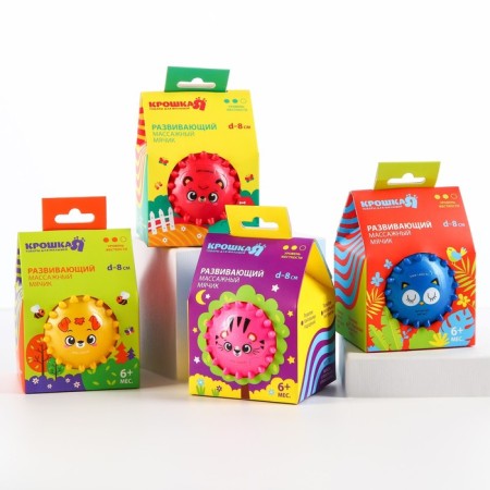 Developing tactile ball "animals", diameter 8 cm., Color mix, crumb I-11