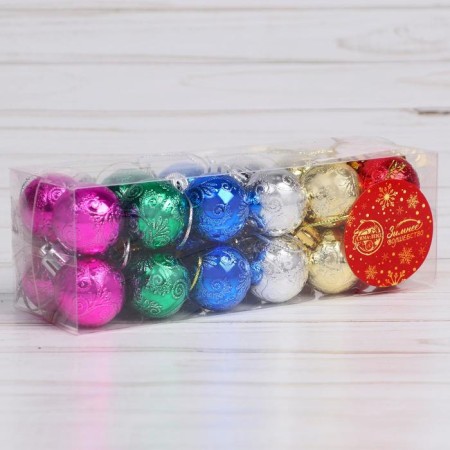 Set of balls plastic D-3 cm, 24 pcs "Winter Melody Patterns" Mix-1