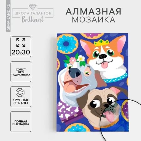 Diamond mosaic with full filling on the canvas "Pesi", 20 x 30 cm
