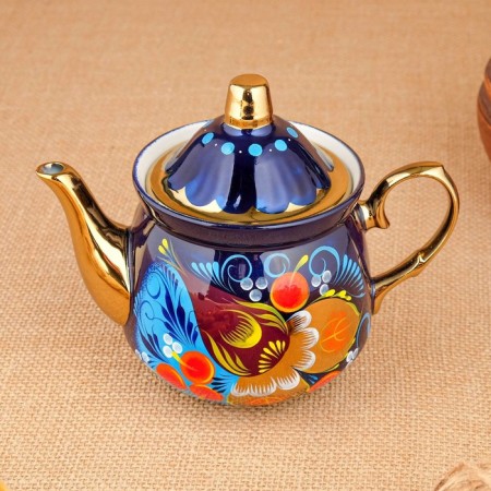 Set "Bird on the blue", sturdy, 3 objects, a samovar 3 l, a teapot 0.7 l, tray-10
