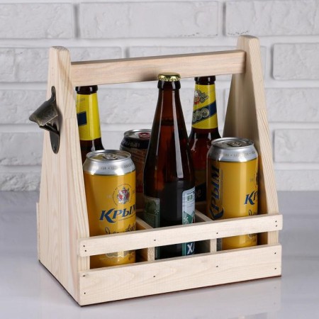 Box for beer 27 × 18 × 30 cm with an opener, under 6 bottles, wooden