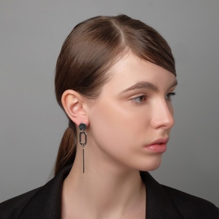 Earrings hanging "attraction" style, color silver, 7.6 cm-3
