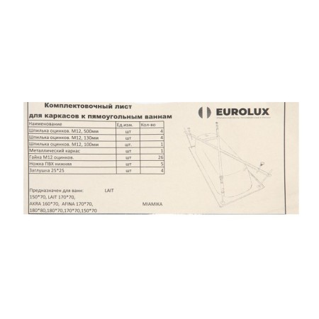 Bath frame Euroleux lait / miamika, 160x70 cm, x-shaped-6