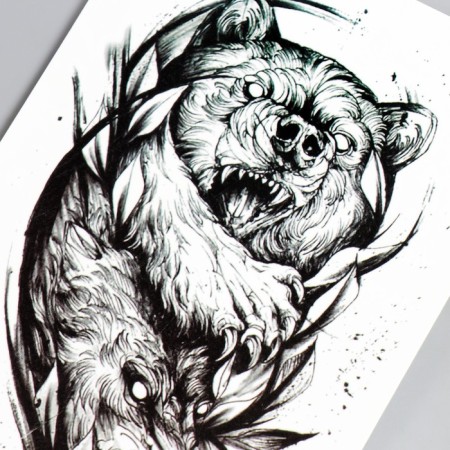 Tattoo on the body Black "Bear Red" MIX 21x11.5 cm-3