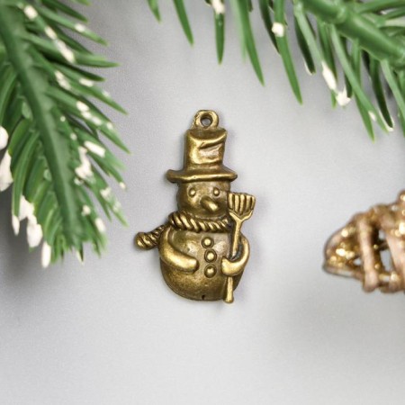 Decor for creativity Metal "Snowman with a broom" of bronze 2.7x1.8 cm