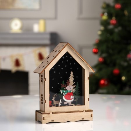 LED figure "House with a deer" 16 × 11 × 4.5 cm, wood, batteries AAAX2 (not in the kit), glow warm white-1