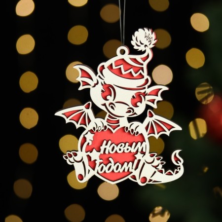 Christmas tree toy "Dragon Happy New Year", wood, two -layer, red