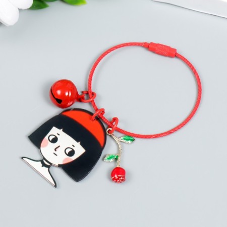 Acryl keychain on a cable with a bell "Baby in a red beret with a rose"-2
