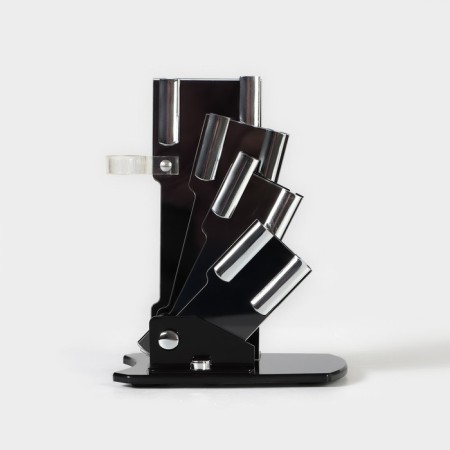 Kitchen “bend” kit, 5 objects: knives 7.5 cm, 10 cm, 13 cm, 15 cm, vegetable cleaning, on the stand, purple color-6