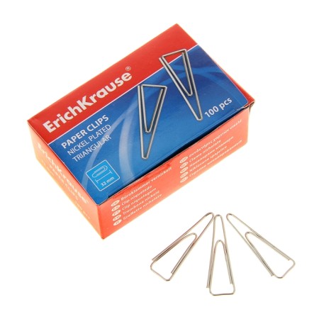 Office paper clips 32 mm, 100 pcs, Erichkrause, triangular, nickel