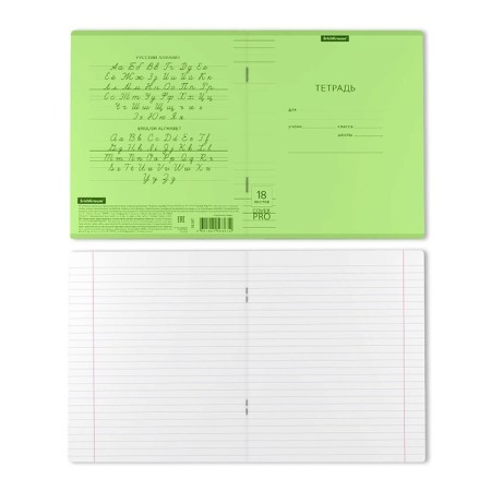 Notebook 18 sheets ruler Erichkrause Coverpro Neon "Classic", plastic cover, OFSET block, whiteness 100%, green-3