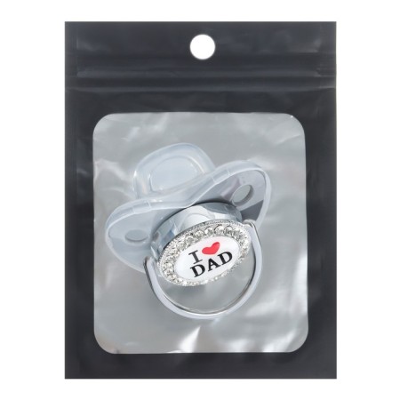 Nipple - Orthodontic dummy I love dad, with a cap, +6 months, white/silver, rhinestones-8