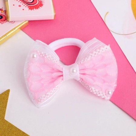 Hair gum "Alyonushka" pearl, 6.5 cm, pink-white
