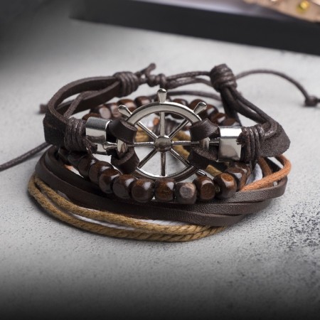 Bracelet Skin "Machte" helm, beige-brown color in silver, d = 7.5 cm-1