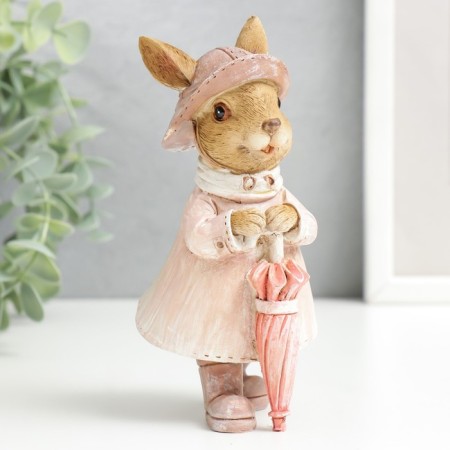Polystone souvenir "Bunny in a hat and raincoat with an umbrella" 14.5x6.5x8 cm