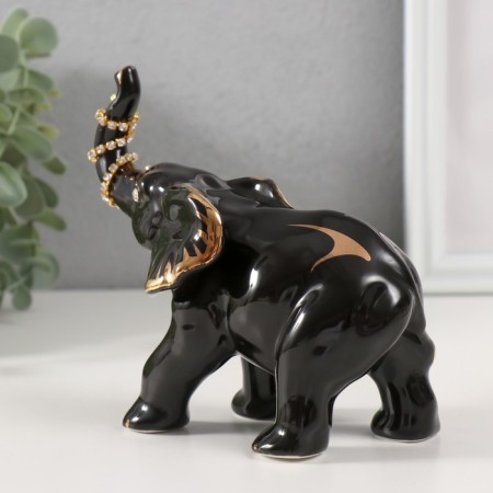 Souvenir Ceramics "Black African Elephant with a chain on the trunk" Gold/Rhin-2