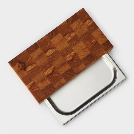 Board cutting end magistro, oak, with metallic gastrointestinal capacity, 30.5 × 16.5 × 5 cm, in a craft box-2