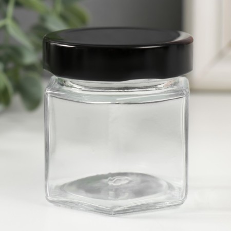 Bank for candles glass with a hexagon lid is a transparent 100 ml 5.5x5x6.5 cm-1