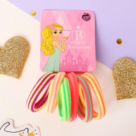 Hair elastic band "Mahrushka strip" (set 6 pcs) brightness, mix