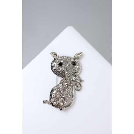Brooch "cat", white color in silver-5