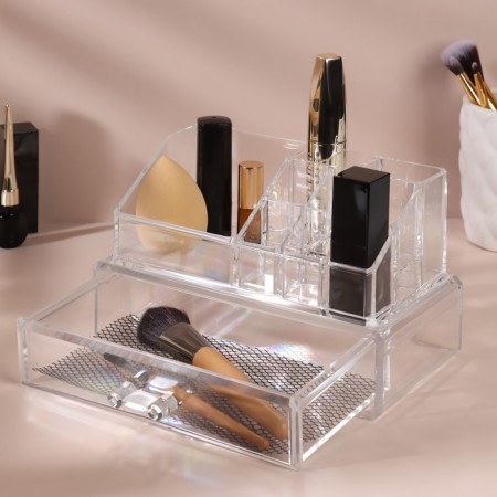 Organizer for storage, 9 sections, with a drawer, 18.5 × 10 × 11.5 cm, in a cardboard box, the color is transparent-1