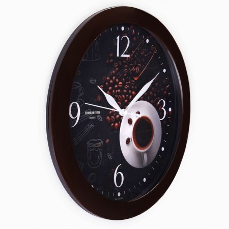 Watching clock, series: interior, "cup of coffee", smooth move, d-29 cm, brown-1