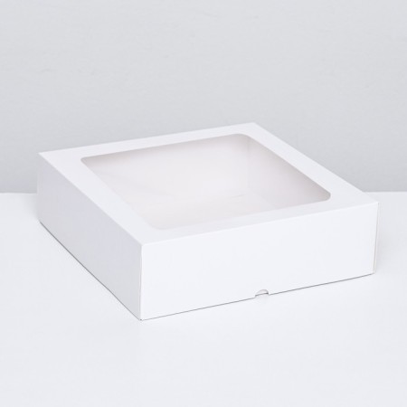 The box is folding, the lid is, with the window, white, 25 x 25 x 7.5 cm,