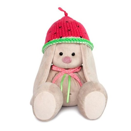 Soft toy "Bunny Mi" in the knitted hat "Arbuzik", 18 cm-4