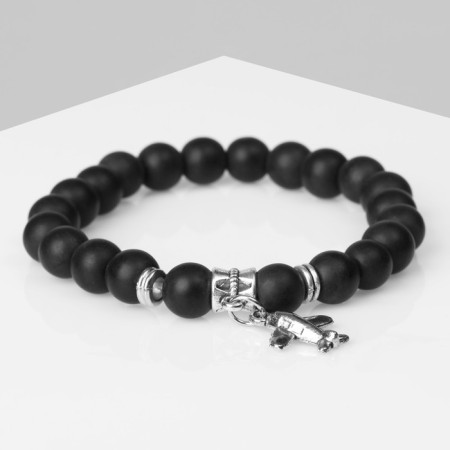 Bracelet Unisex "Bastion" aircraft, black color with silver, ball No. 8, d = 7 cm