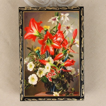 Casket "Lilia in Vase", 11 × 16 cm, lacquer miniature-1