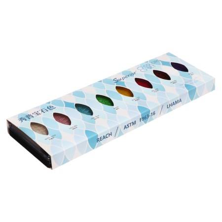 Watercolor paints, mother -of -pearl, + brush, in a plastic box, 8 colors-1